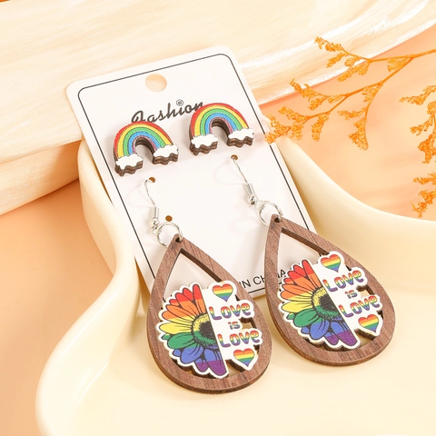 Houten Druppel Oorbellen En Regenboog Wolk Studs Vredessymbool Love Is Love Pride Sieraden Voor Dames