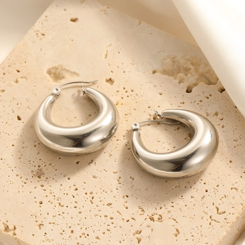 Orecchini a Cerchio Spessi in Acciaio Inossidabile Minimalista per Donna Gioielli Moderni Lucidi Geometrici a Goccia
