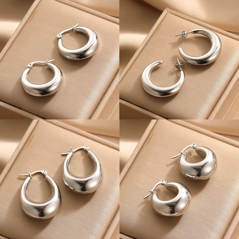 Orecchini a Cerchio Spessi in Acciaio Inossidabile Minimalista per Donna Gioielli Moderni Lucidi Geometrici a Goccia
