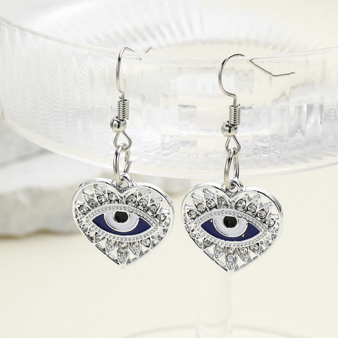 Boucles D'Oreilles Pendantes Coeur Goutte D'Eau Mauvais Oeil Pour Femmes Alliage Strass Émail Style Bohème Vintage Crochets