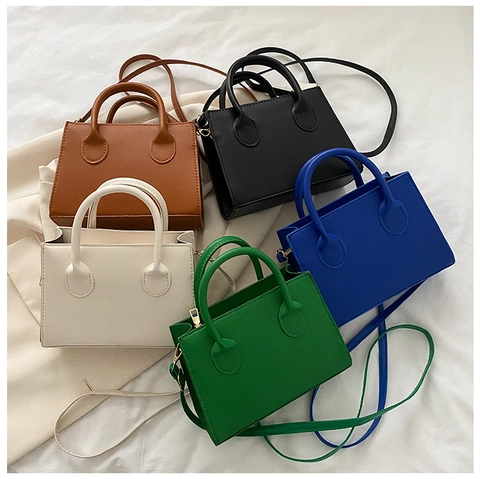 Bolso de Hombro para Mujer de Cuero PU Minimalista Color Sólido Bolso de Mano Cuadrado para Desplazamientos Con Doble Correa