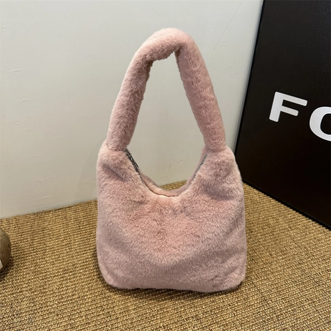 Damen Trendy Plüsch Hobo Umhängetasche Kunstpelz Achsel Handtasche Weich Große Kapazität Mode Tote Für Herbst Winter Alltag