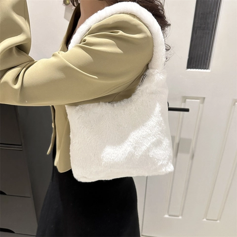 Damen Trendy Plüsch Hobo Umhängetasche Kunstpelz Achsel Handtasche Weich Große Kapazität Mode Tote Für Herbst Winter Alltag