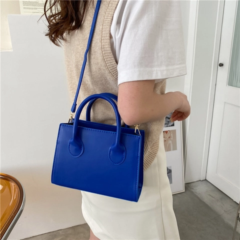 Borsa a Tracolla Minimalista da Donna in Pelle PU Piccola Quadrata Con Cuciture Dettaglio Doppio Manico Tracolla Regolabile Borsa Pendolare