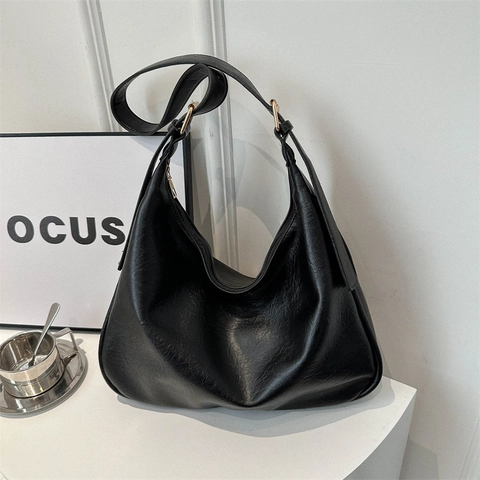 Bolso De Hombro Hobo De Cuero PU Para Mujer Gran Capacidad Correa Ajustable Simple Diario Retro Moda Tote
