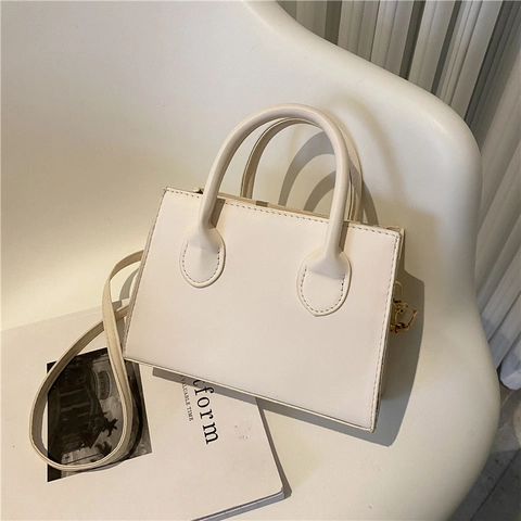 Damen Minimalistische PU-Leder Kleine Quadratische Handtasche Umhängetasche Einfarbig Alltag Pendeln Schultertasche Mit Doppelgriff