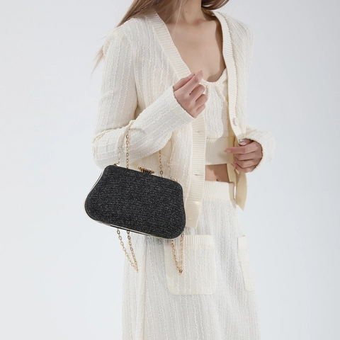 Borsa da Sera Luxury Glitter con Paillettes per Donna in Pelle PU Chiusura a Scatto Perla Borsa a Tracolla per Matrimoni