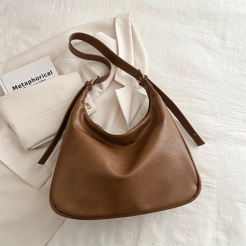 Bolso Hobo de Mujer Gran Capacidad de Cuero PU Minimalista Color Sólido Bolso de Hombro Versátil Casual Tote para Diario