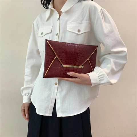Pochette a Busta in Pelle PU con Motivo Coccodrillo Vintage Con Finitura in Metallo Dorato Borsa a Mano per Festa Donna
