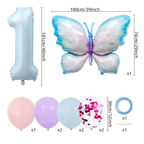 Geburtstagsparty Dekoration Luftballons Baby Blau Aluminiumfolie Nummer Schmetterling Macaron Latex Für Kinder Feier