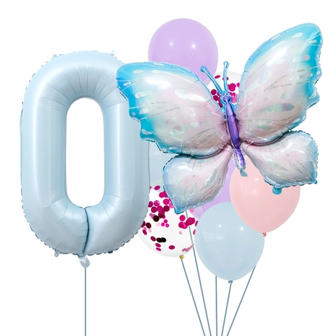 Blue Number Butterfly Balloons Macaron Latex Balloon Arrangement For Kids Birthday Party Celebration Event Decor