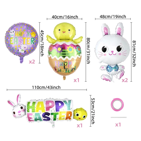 Ballons en Aluminium de Pâques Dessin Animé Lapin Poussin Happy Easter Bannière Multicolore Décoration de Fête Accessoires Photo