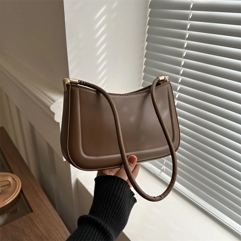 Sac Sous le Bras en Cuir PU pour Femmes Rétro Couleur Unie Sac à Épaule Décontracté Petit Sac Carré Avec Surpiqûres