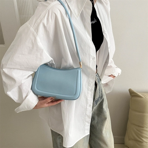 Sac Sous le Bras en Cuir PU pour Femmes Rétro Couleur Unie Sac à Épaule Décontracté Petit Sac Carré Avec Surpiqûres