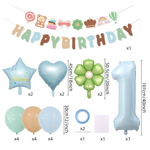 Geburtstag Party Ballon Dekoration Aluminiumfolie Latex Ballons Blau Nummer Bär Gänseblümchen Banner Für Babys Jungen Mädchen Kleinkinder