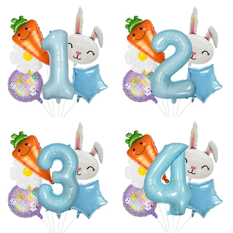 Aluminiumfolie Luftballons Cartoon Hase Karotte Gänseblümchen Stern Nummer Happy Easter Party Dekoration Für Kinder