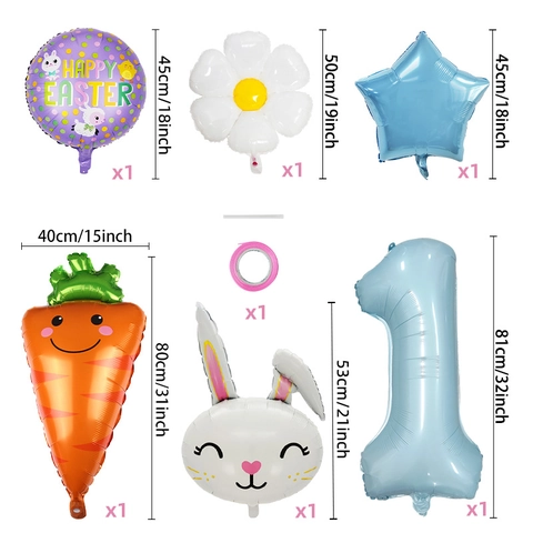 Aluminiumfolie Luftballons Cartoon Hase Karotte Gänseblümchen Stern Nummer Happy Easter Party Dekoration Für Kinder