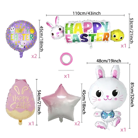 Assortiment de Ballons en Feuille d'Aluminium de Pâques Lapin Carotte Œuf de Pâques Décorations Gonflables pour Fête Vacances