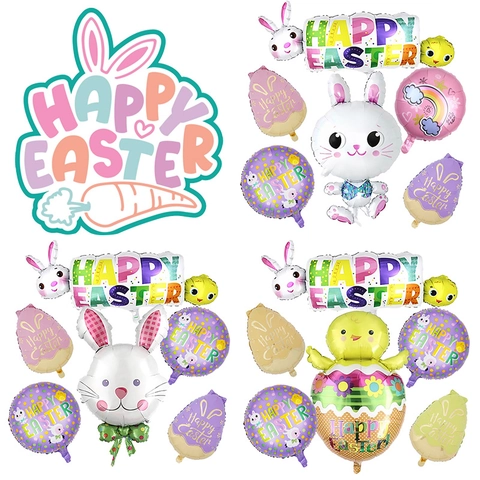 Easter Party Balloons Aluminum Foil Cartoon Rabbit Chick Egg Shape Colorful Decoration Celebration Photo Props