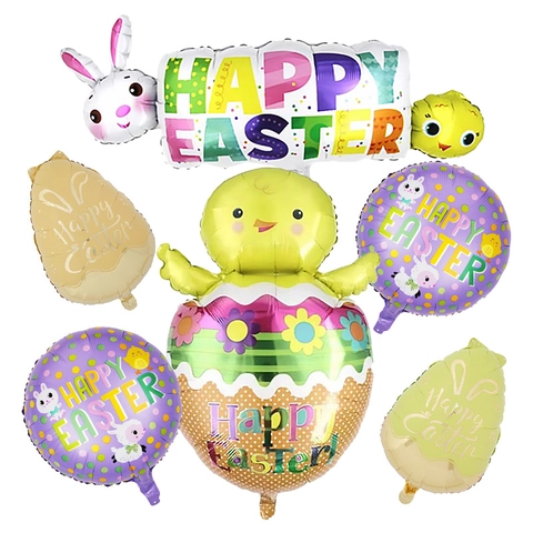 Easter Party Balloons Aluminum Foil Cartoon Rabbit Chick Egg Shape Colorful Decoration Celebration Photo Props