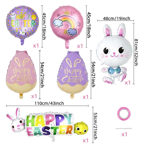 Happy Easter Aluminum Foil Balloons Cartoon Rabbit Chick Egg Patterns Party Decoration Prop Festive Home Ornament Kids Gift