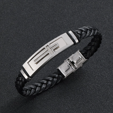 Herren Vintage Geflochtenes Lederarmband Mit Edelstahl Kreuz Geometrische Platte Punk Stil Armband Schmuck Für Ihn