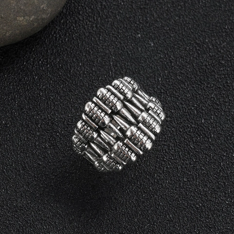 Punk Wide Band Ring Alloy Antique Silver Bullet Shape Industrial Distressed Finish Retro Gothic Rock Jewelry