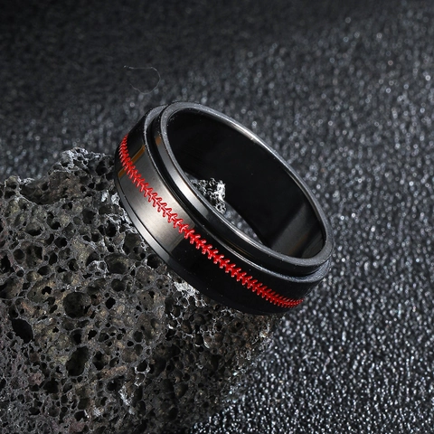 Bague Spinner Vintage en Acier Inoxydable Motif Point de Baseball pour Homme Femme Noir Rotative Sportive Anti-stress Bijoux Cadeau
