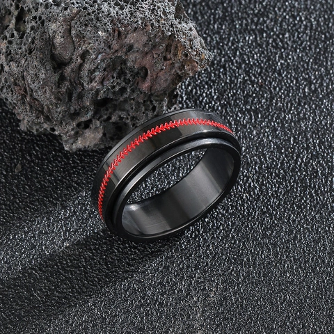 Bague Spinner Vintage en Acier Inoxydable Motif Point de Baseball pour Homme Femme Noir Rotative Sportive Anti-stress Bijoux Cadeau