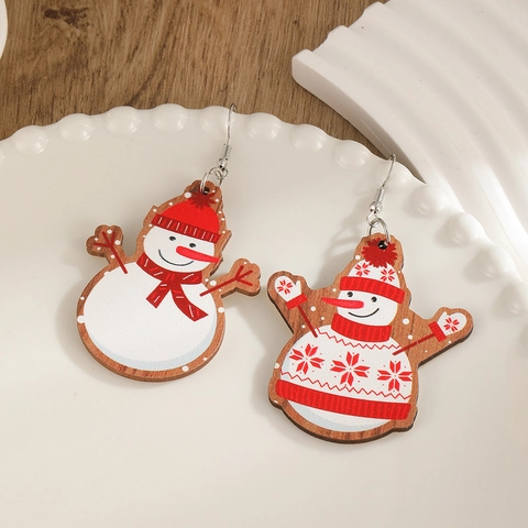 Christmas Snowman Drop Earrings Wooden Alloy Cartoon Holiday Party Decorative Jewelry Accessories For Women