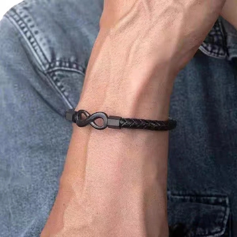 Infinity Symbol Braided Leather Bracelet Men Minimalist Magnetic Clasp Fashion Cuff Bangle Jewelry Accessory