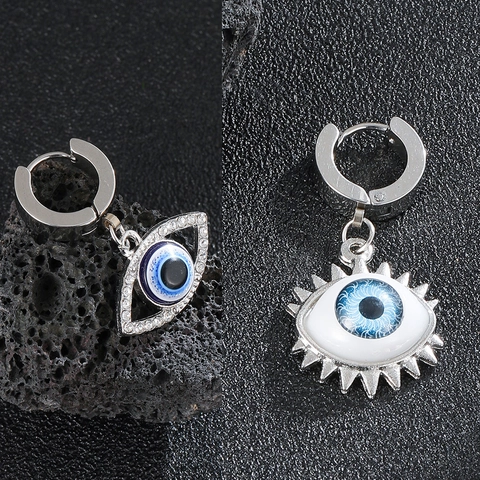 Vintage Boze Oog Roestvrij Stalen Oorbellen Blauwe Turkse Oog Hanger Oorbellen Voor Heren Dames Punk Sieraden