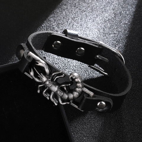 Pulsera De Cuero De Escorpión Punk Ornamento De Metal De Aleación Hebilla Ajustable Joyería Unisex Gothic Rock
