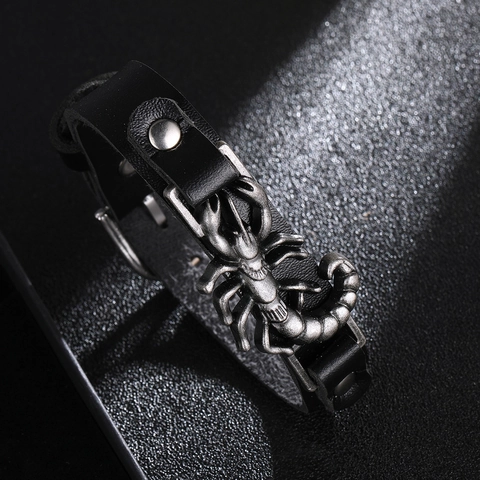 Pulsera De Cuero De Escorpión Punk Ornamento De Metal De Aleación Hebilla Ajustable Joyería Unisex Gothic Rock