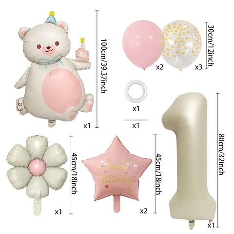 Set Di Palloncini Per Compleanno Pellicola Di Alluminio Lattice Orsetto Margherita Numero Stella Opaco Pastel Decorazione Festa