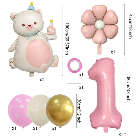 Cute Bear Daisy Aluminum Film Balloons Pink Matte Flower Number Balloon Kids Birthday Party Decor