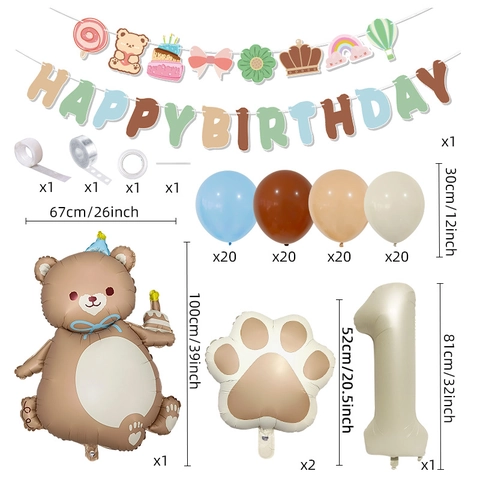 Kit Decorazione Festa Compleanno Tema Orso Palloncini Alluminio Palloncini Lattice Banner Happy Birthday Ornamenti Cartoni