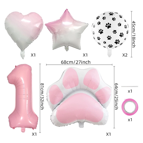 Palloncini In Alluminio Rosa Con Impronta Di Zampa Forma Cuore Stella Decorazione Per Festa Di Compleanno Bambini Tema Animali