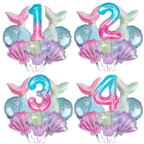 Meerjungfrau Geburtstag Ballon Aluminiumfolie Gradient Muschel Schwanz Nummer Dekoration Kinder Feier Zubehör
