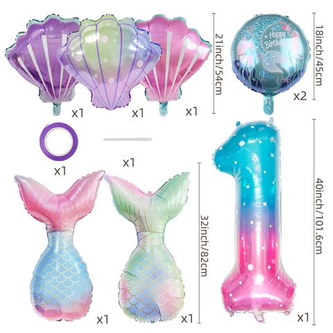 Meerjungfrau Geburtstag Ballon Aluminiumfolie Gradient Muschel Schwanz Nummer Dekoration Kinder Feier Zubehör