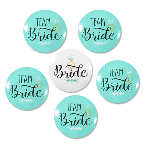 Round Pin Badges Tinplate Wedding Bridal Shower Team Bride Diamond Ring Design Bridesmaid Accessory