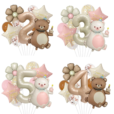 Set Di Palloncini Per Compleanno Pellicola Di Alluminio Lattice Orsetto Margherita Numero Stella Opaco Pastel Decorazione Festa