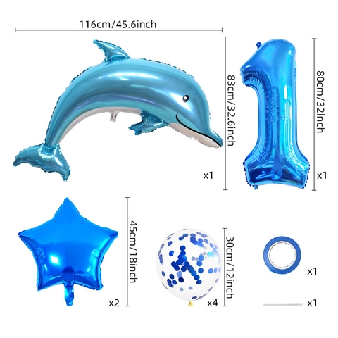 Juego de Globos de Fiesta de Cumpleaños Tema Océano Delfín Azul Papel de Aluminio Gran Número Estrella Confeti Globos de Látex Decoración Para Niños Fiesta Marina