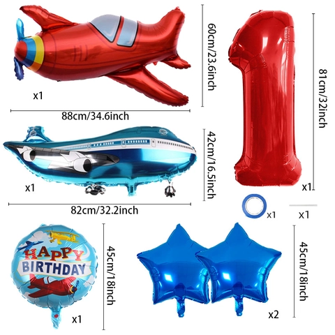 Airplane Theme Number Birthday Balloon Collection Aluminum Foil Cartoon Plane Star Balloons For Boys Kids Birthday Party Decoration Supplies