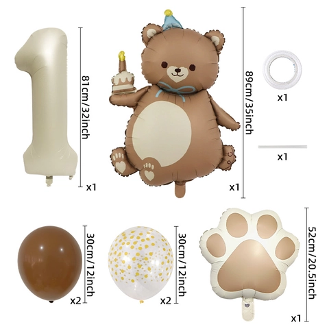 Palloncini Festa Di Compleanno Orso Caramello Alluminio Lattice Forme Numeriche Decorazione Crema Opaca Per Bambini