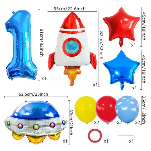 Astronaut Ruimte Thema Verjaardagsfeest Decoratie Raket UFO Aluminiumfolie Nummer Ballon Voor Kinderen Verjaardagsfeestje Benodigdheden