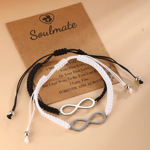 Infinity Symbol Handmade Woven Rope Bracelet Stainless Steel Adjustable Soulmate Gift For Couples Women And Men Minimalist