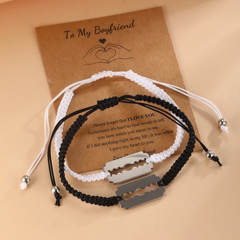 Couple Bracelets Stainless Steel Blade Charm Hand Woven Adjustable Rope For Boyfriend Girlfriend Gift Card