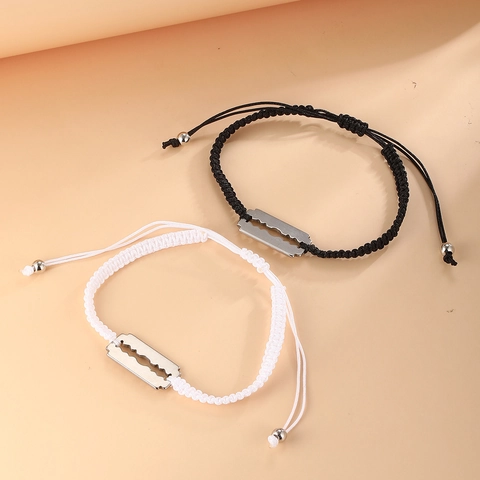 Couple Bracelets Stainless Steel Blade Charm Hand Woven Adjustable Rope For Boyfriend Girlfriend Gift Card