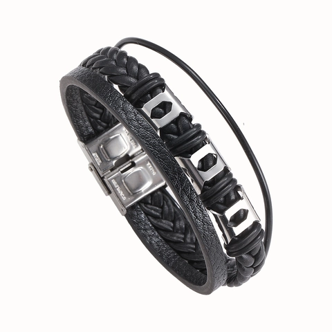 Pulsera De Cuero Trenzado Multicapa Para Hombre Cierre Magnético De Acero Inoxidable Joyería Punk Vintage